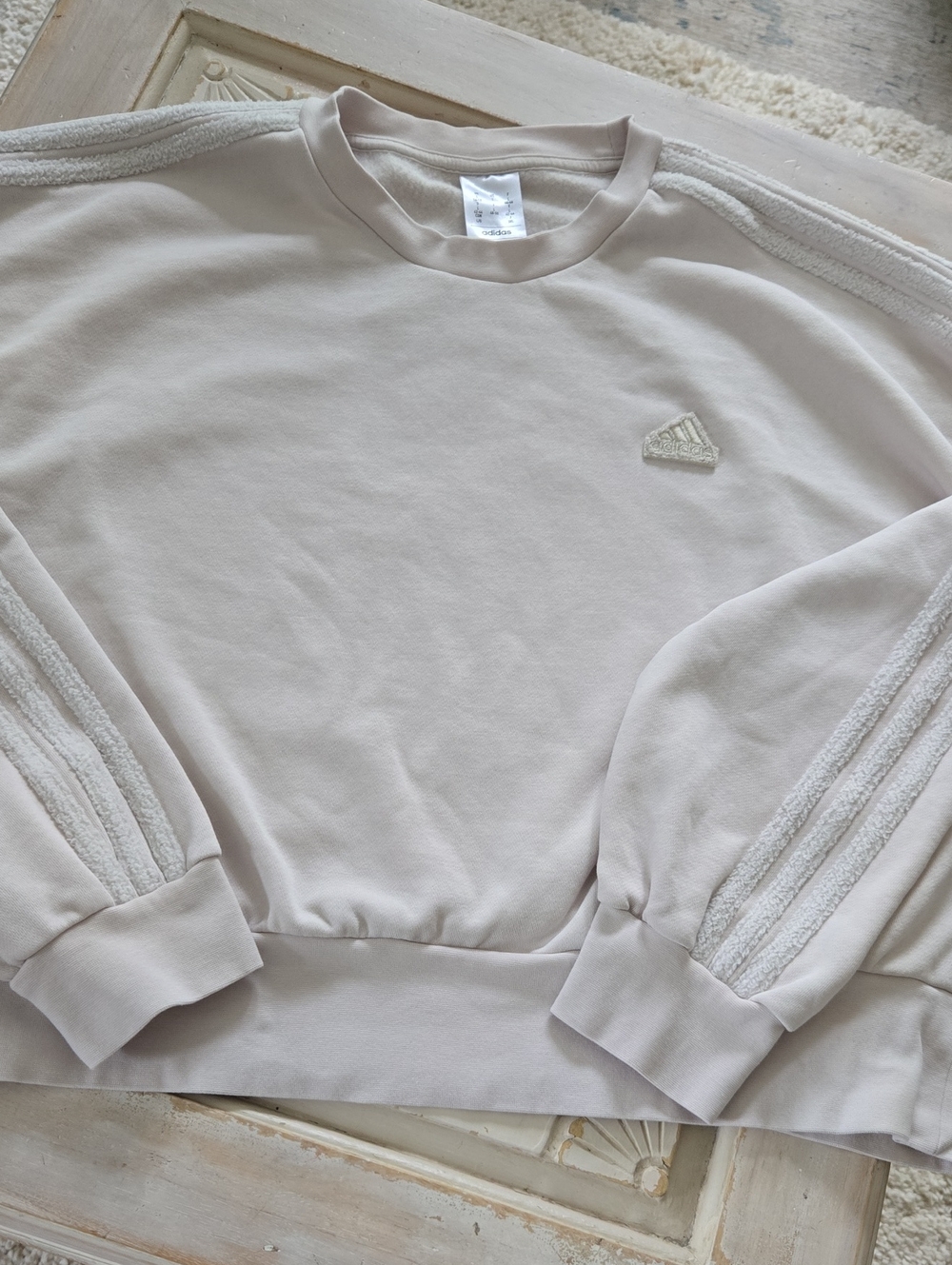 Adidas Soft Cream Crew Sweatshirt with Textured Sleeve Stripes